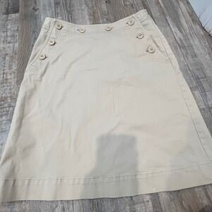 Talbots Stretch Button Front A-Line Skirt Khaki Size‎ 4 Cotton Blend